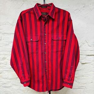 Vintage 90s Eddie Bauer McKinley Cloth Faded Flannel Shirt Red Striped Grunge